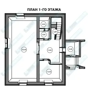 План первого этажа двухэтажного дома с гаражом из бетона ДМР-08