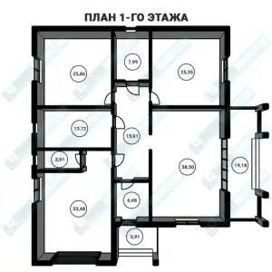 Одноэтажный дом с гаражом ОДМР-14 - план первого этажа