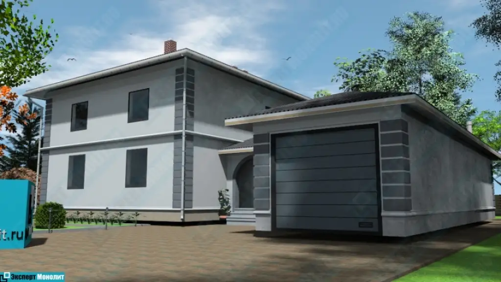 Строительство двухэтажного дома с гаражом из бетона ДМР-08 вид 3