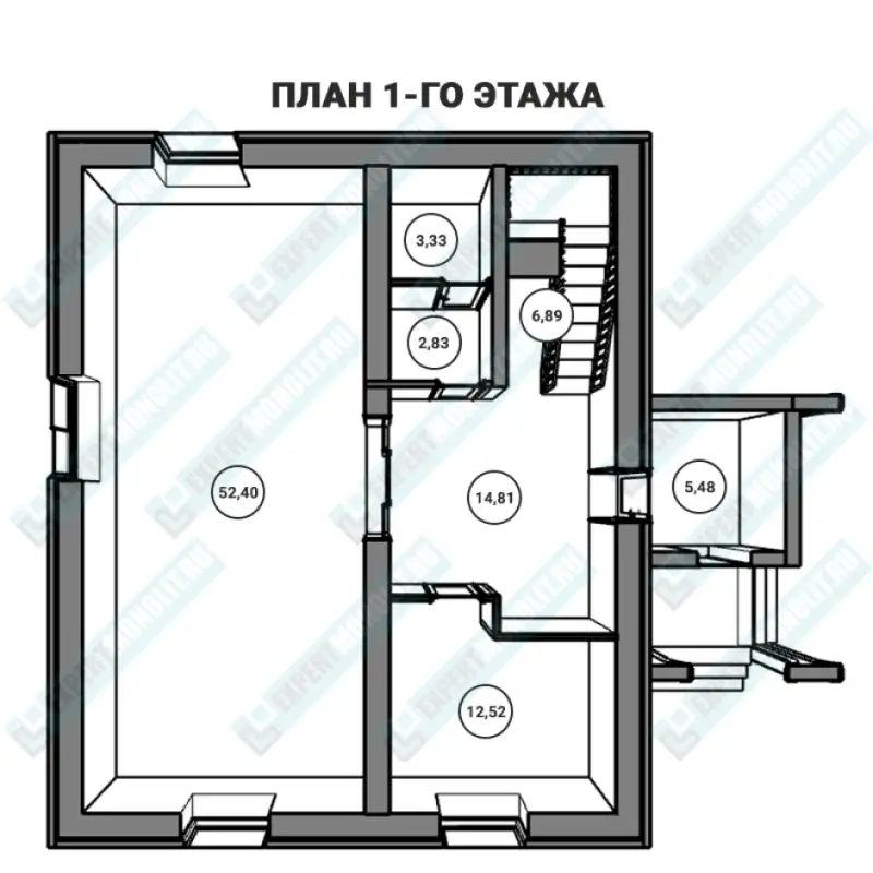 План первого этажа двухэтажного дома с гаражом из бетона ДМР-08