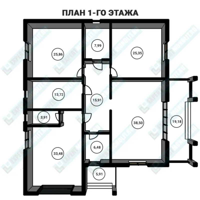 Одноэтажный дом с гаражом ОДМР-14 - план первого этажа