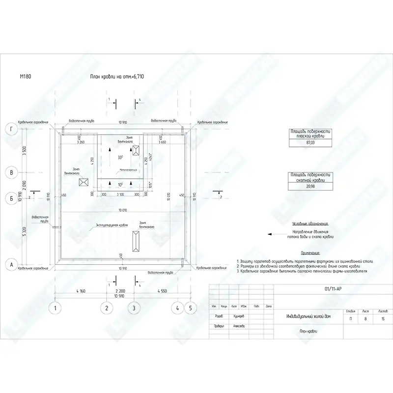 Архитектурный раздел - план кровли