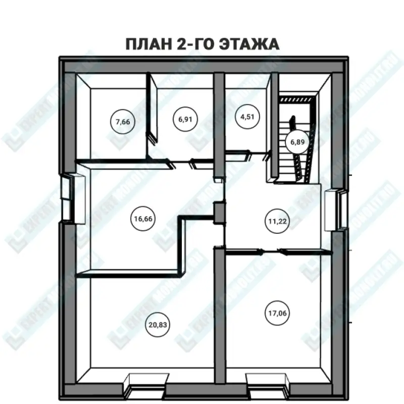 План второго этажа двухэтажного дома с гаражом из бетона ДМР-08