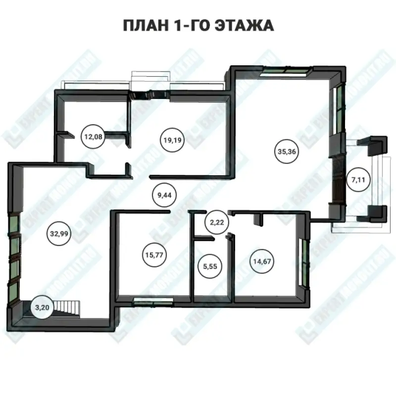Частный одноэтажный дом ОДМР-12 - план первого этажа