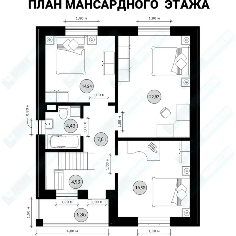 Монолитный частный дом ДМР-02 - план второго этажа