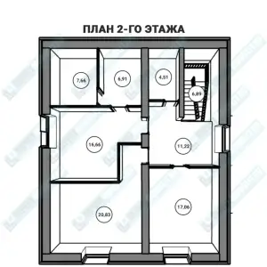 План второго этажа двухэтажного дома с гаражом из бетона ДМР-08