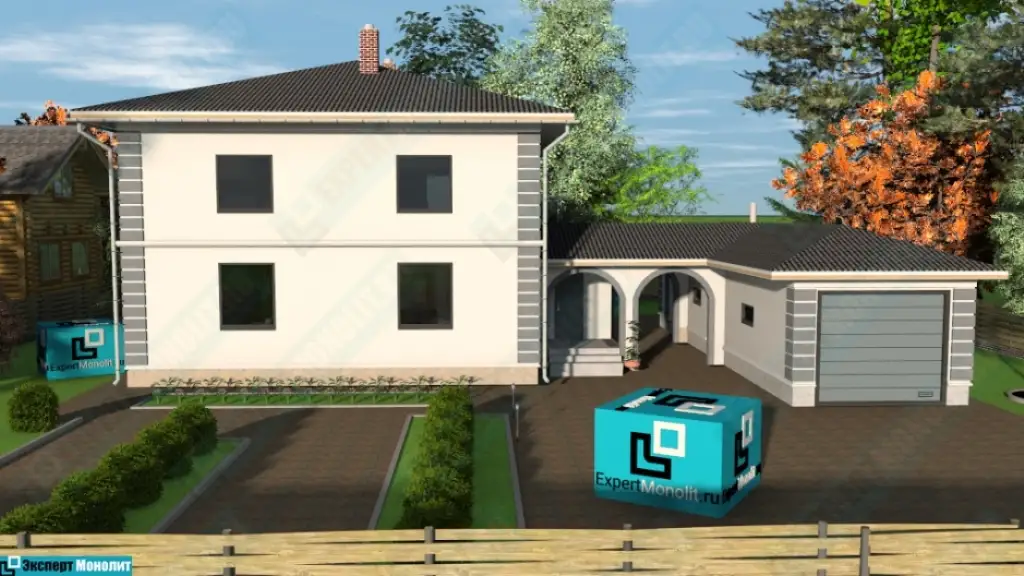 Строительство двухэтажного дома с гаражом из бетона ДМР-08 вид 2