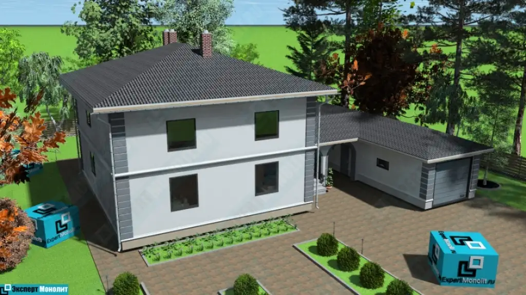 Строительство двухэтажного дома с гаражом из бетона ДМР-08 вид 6
