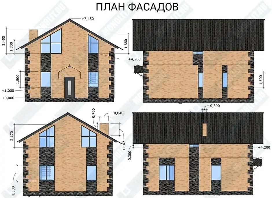 Монолитный дом ДМР-01 - план фасадов