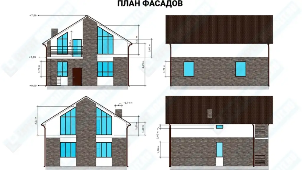 Монолитный частный дом ДМР-02 - планы фасадов
