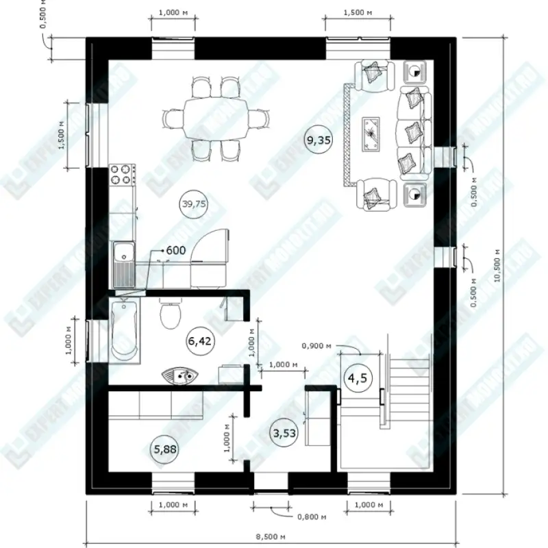 Монолитный дом ДМР-01 - план первого этажа