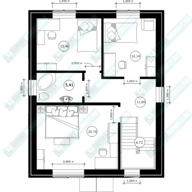 Монолитный дом ДМР-01 - план второго этажа