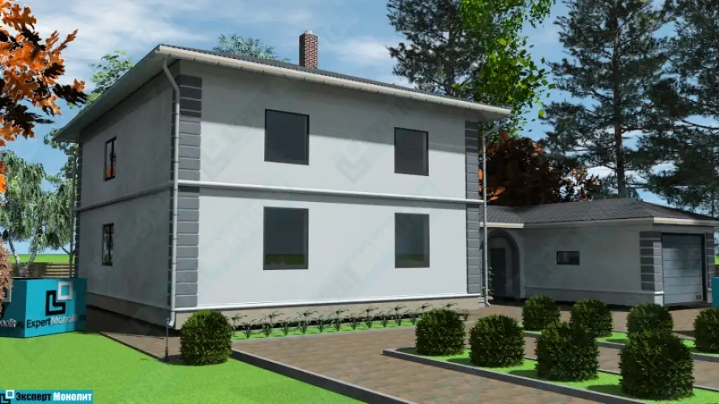 Строительство двухэтажного дома с гаражом из бетона ДМР-08 вид 1